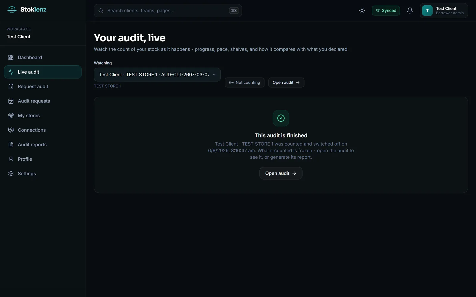 Live audit: the count as it happens on the floor, rather than a status typed up afterwards