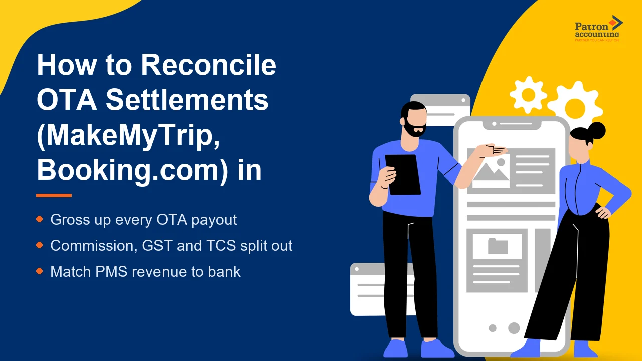 How to Reconcile OTA Settlements (MakeMyTrip, Booking.com) in Your Books - Featured Image