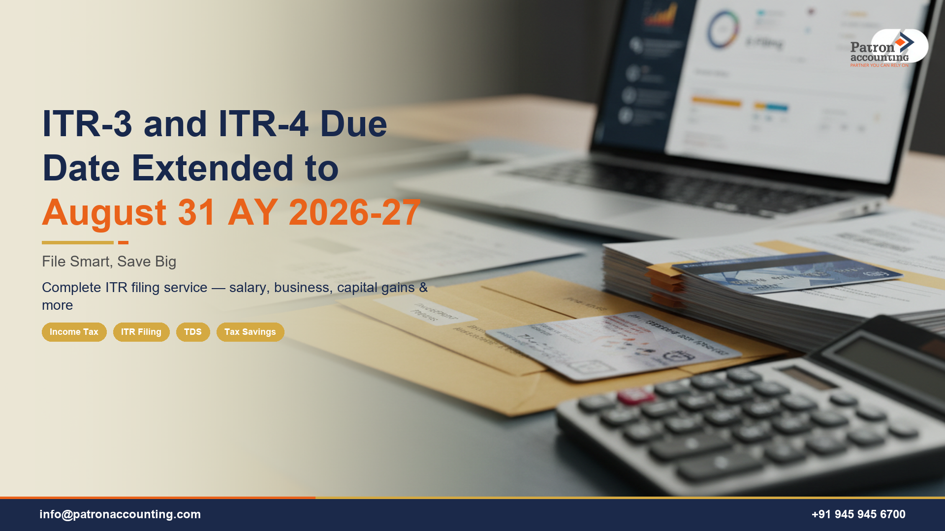 ITR-3 and ITR-4 Due Date Extended to August 31 AY 2026-27